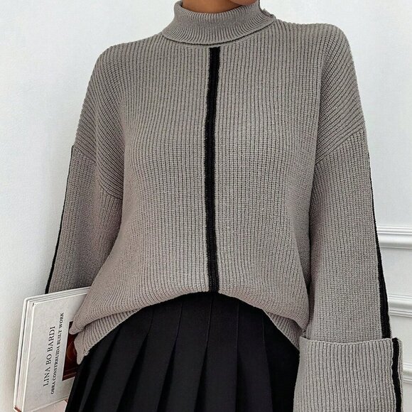 Fall Winter Women's Casual Fold Cuff Turtleneck Sweater top - Picture 3 of 6